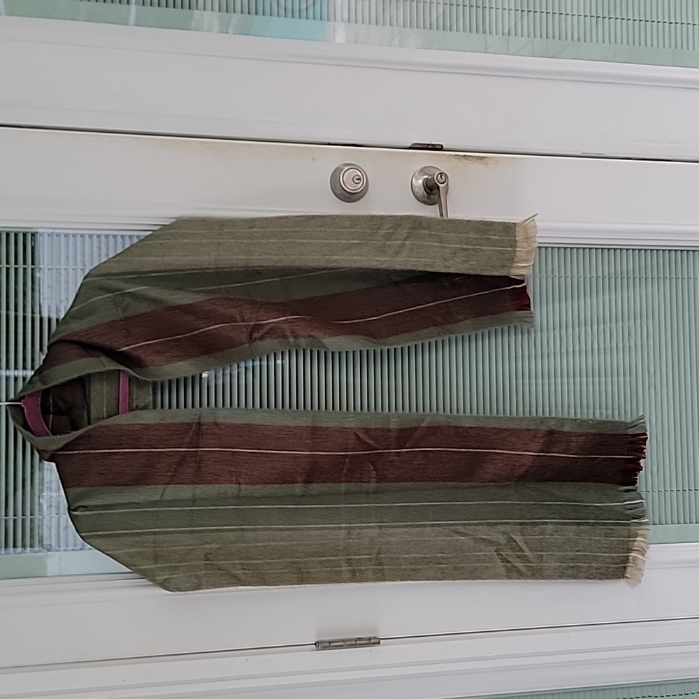 Shupaca Scarf Handmade In Ecuador Olive Green & Maroon 78 inches Long